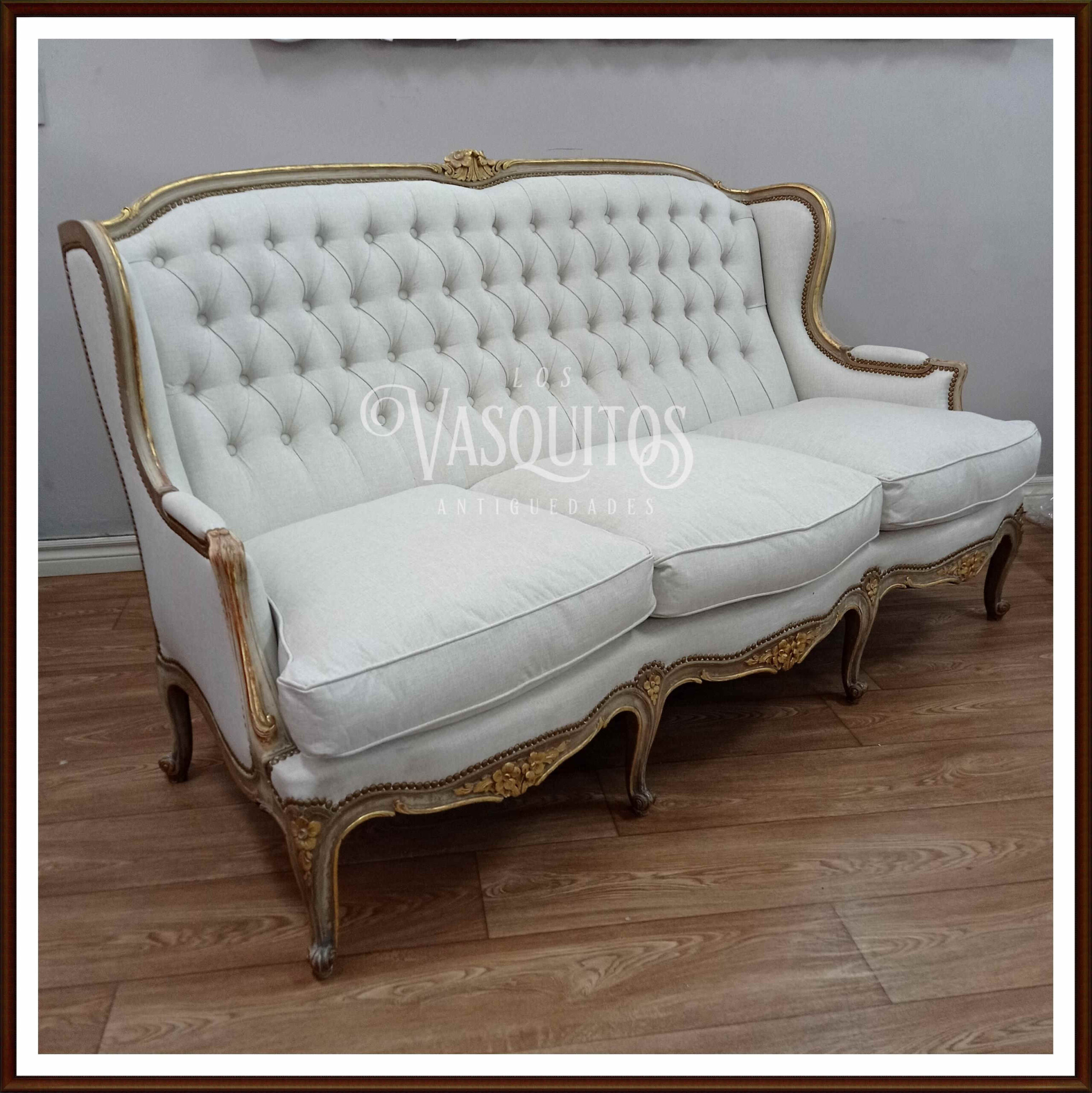 Sillon Luis xv reciclado en lino Los Vasquitos Antigüedades y Estilo